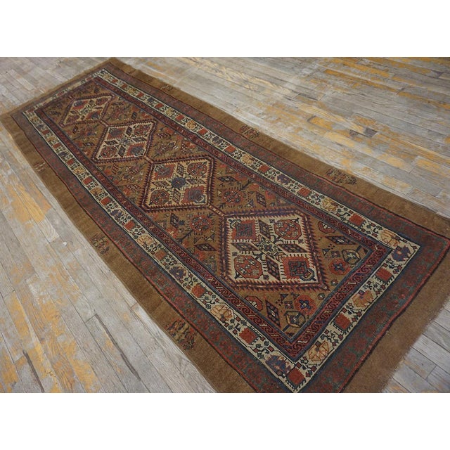 Incredible Tan Camel Background With Multicolor Diamond Medallions Patterns Antique Persian Serab Runner Rug For Sale - Image 15 of 15