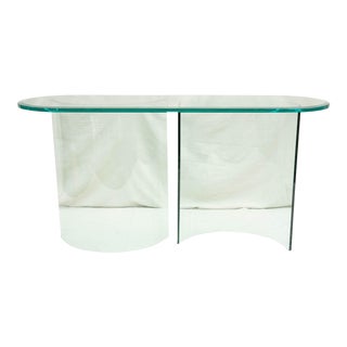 Vintage Postmodern Curved Glass Console Table For Sale