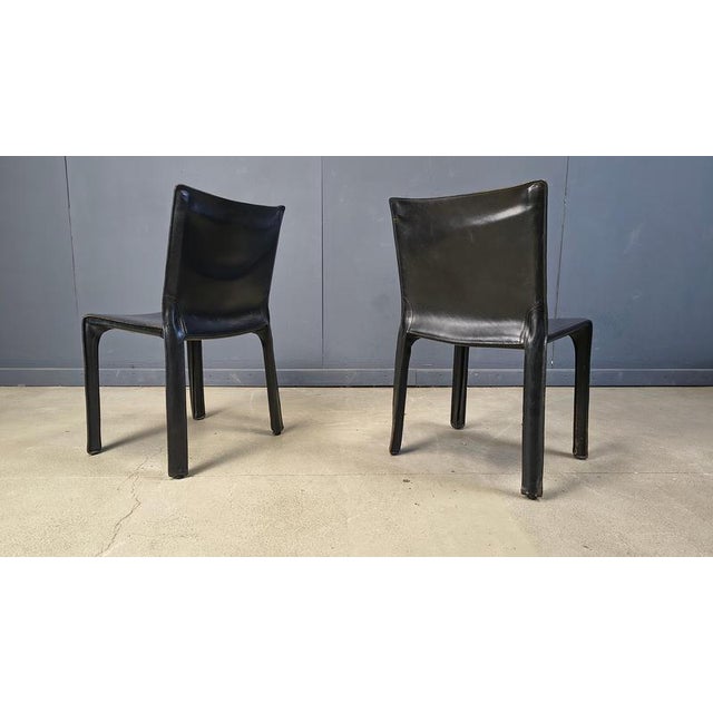 Black Leather Cab Dining Chairs from Mario Bellini, Italy, 1970s, Set of 4 For Sale - Image 3 of 14