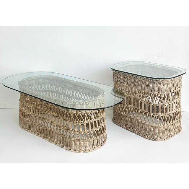 1970s Henry Link Rattan Lounge Chairs, Ottomans, New Sunbrella Upholstery, 2 Pairs For Sale - Image 18 of 18