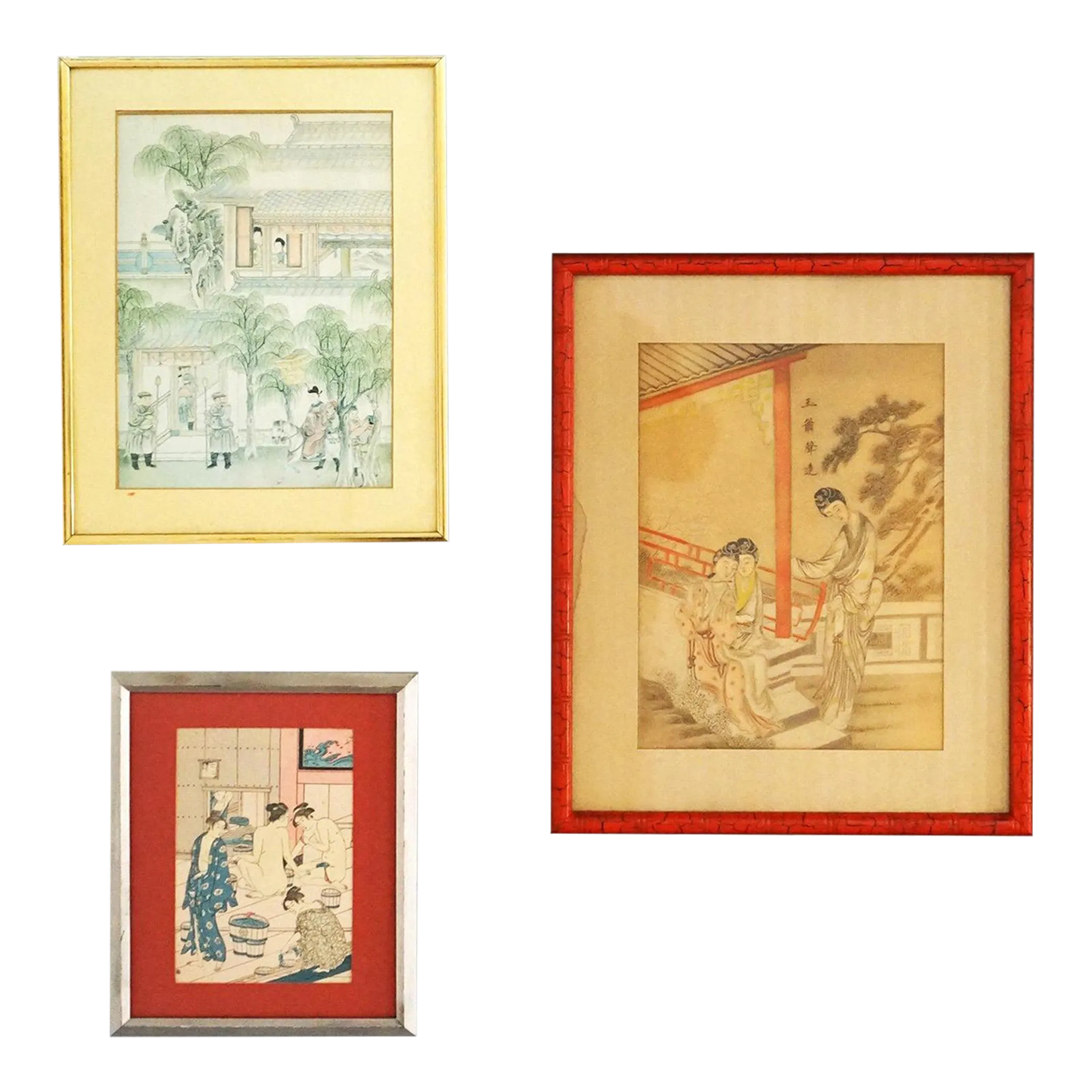 Three Japanese Woodblock Genre Prints by Torii Kiyonaga & Unknown