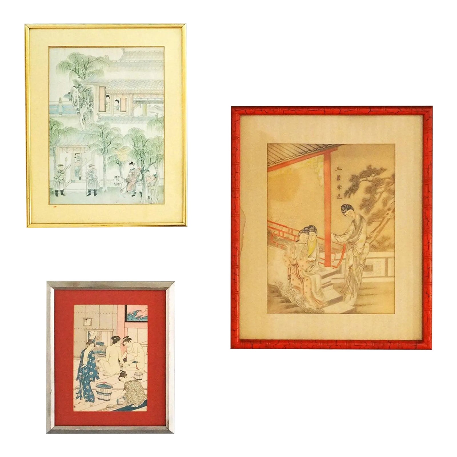 Three Japanese Woodblock Genre Prints by Torii Kiyonaga & Unknown