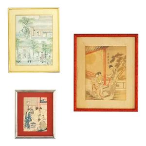 Three Japanese Woodblock Genre Prints by Torii Kiyonaga & Unknown Artist 20thC - Set of 3, Framed