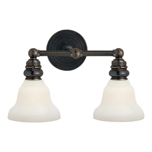 Chapman & Myers for Visual Comfort Signature Boston Functional Double Light in Bronze with White Glass For Sale