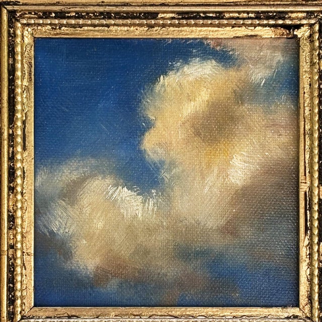Contemporary Contemporary Mini Cloud Oil Painting in Vintage Gold Frame For Sale - Image 3 of 6