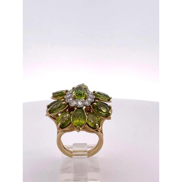Contemporary Early 21st Century 14k Peridot Diamond Ring Size 4.5 For Sale - Image 3 of 8