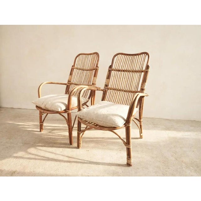 Wood Mid-Century Rattan and Bamboo Lounge Armchairs, 1960s, Set of 2 For Sale - Image 7 of 8