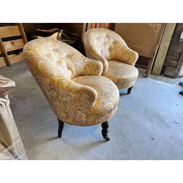 Victorian Antique French Tufted Crapaud Club Chairs - A Pair For Sale - Image 3 of 8