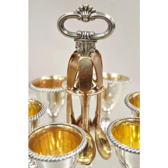 Early 20th Century Antique English Victorian Silver Plated Egg Server W/ Spoon Set - Service for 6 For Sale - Image 5 of 10