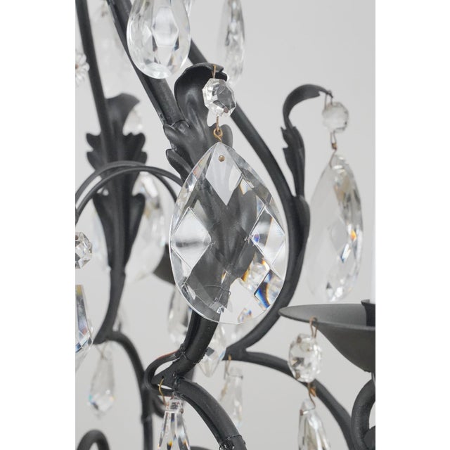 Late 20th Century Traditional Black Steel Six Arm Crystal Chandelier For Sale - Image 6 of 13