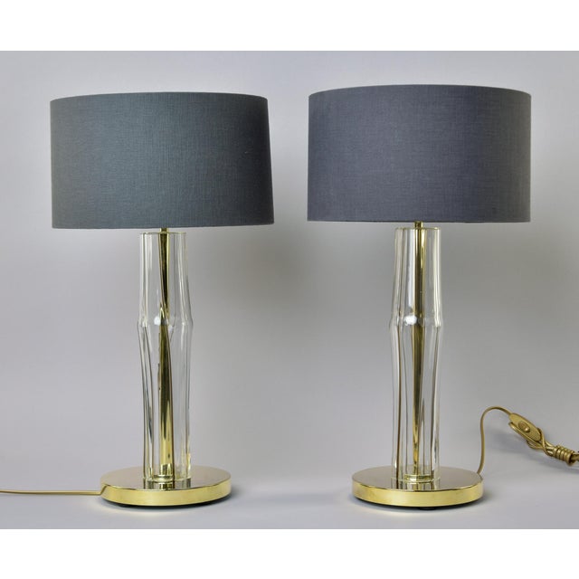 Italian New Clear Glass Italian Lamps With Brass Fittings - Pair For Sale - Image 3 of 13