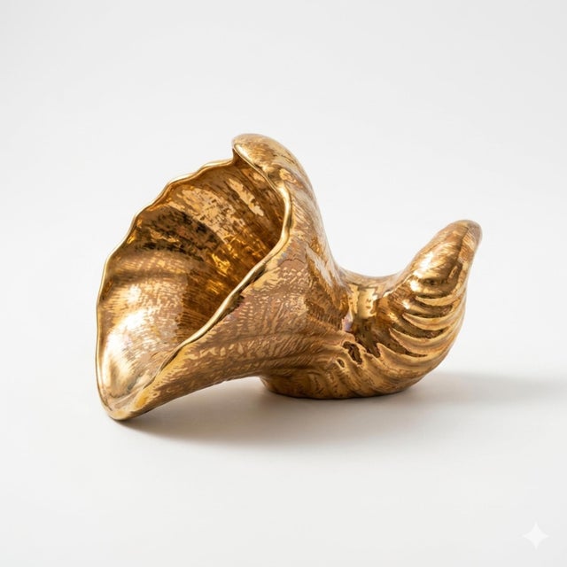 1950s 1950s Mid-Century Modern Stangl Pottery Granada Gold Cornucopia Vase - 22k Gold Leaf For Sale - Image 5 of 5