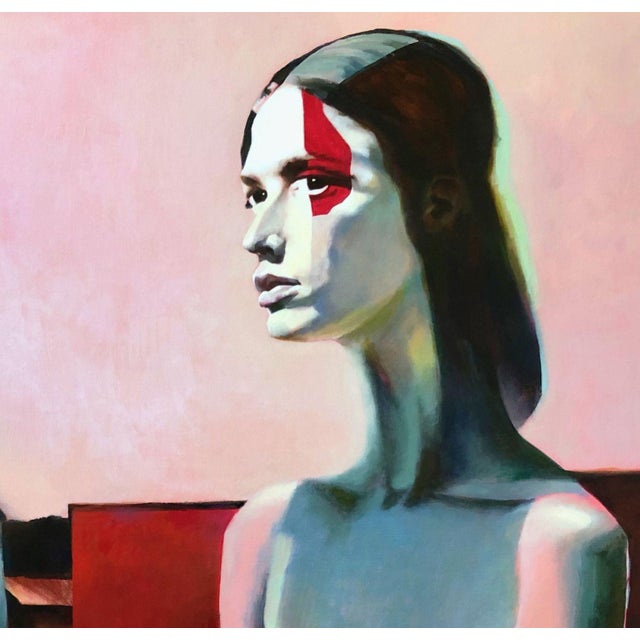 Author: Agnese Kurzemniece, Girl from Sarkandaugava, acrylic on linen canvas, size: 80 x 80 cm, year of 2023