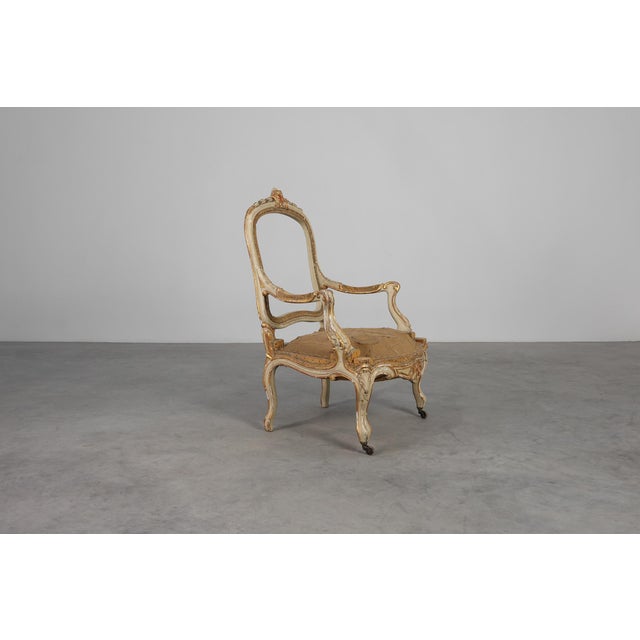 Rococo Antique French Louis XV Armchair in Carved Wood, 1800s For Sale - Image 3 of 12