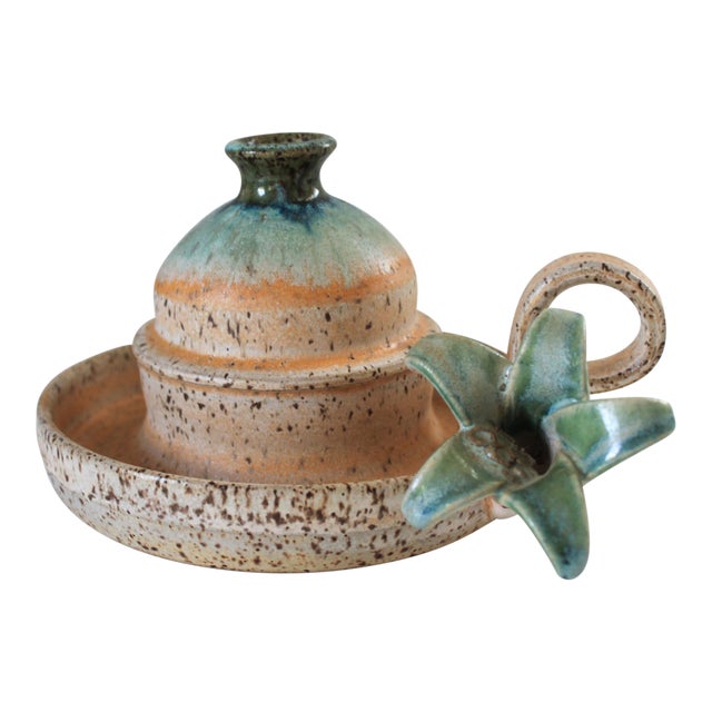Vintage Studio Art Pottery Bud Vase W/ Flower For Sale