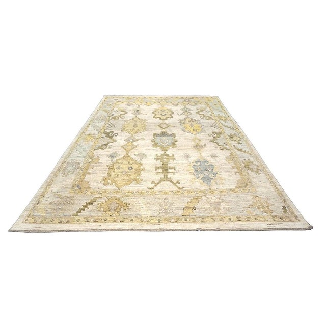 21st Century Turkish Oushak 10x13 Ivory, Blue, & Yellow Handmade Area Rug #1144073 For Sale - Image 4 of 11