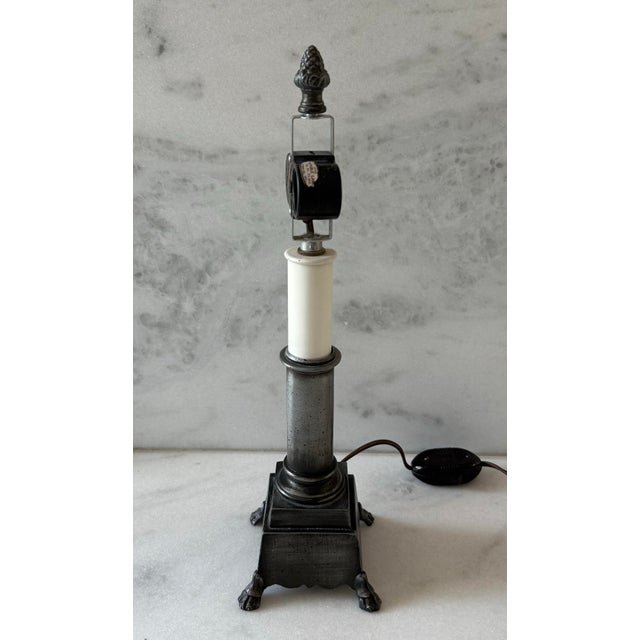 Black Vintage Pewter Finish Small Table Lamp With Black Shade For Sale - Image 8 of 10