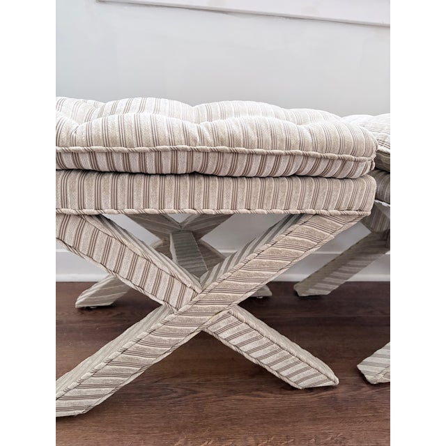 Mid-Century Modern Pair of Upholstered X Leg Benches For Sale - Image 3 of 14