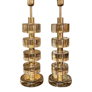 Pair of Modern "Fume" Colored Murano Glass and Brass Lamps For Sale