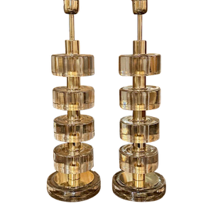 Pair of Modern "Fume" Colored Murano Glass and Brass Lamps