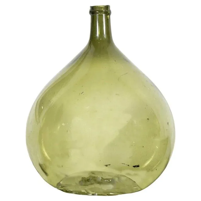 19th Century French Green Glass Demijohn or Dame Jeanne Hand Blown