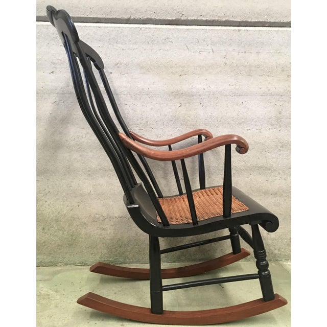 Wood 19th Hitchcock Rocking Chair With Woven Seat and Black Painted For Sale - Image 7 of 9