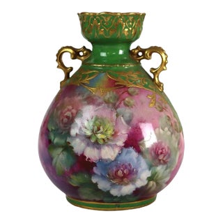 Antique German Royal Bonn Floral Porcelain Vase Signed & Numbered C1920 For Sale