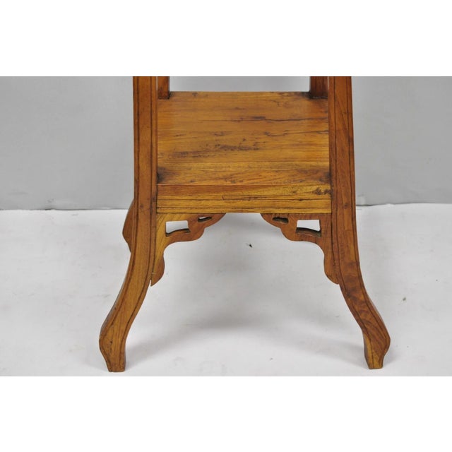 Wood Vintage French Art Nouveau Style Carved Teak Pedestal Plant Stand Side Table For Sale - Image 7 of 18
