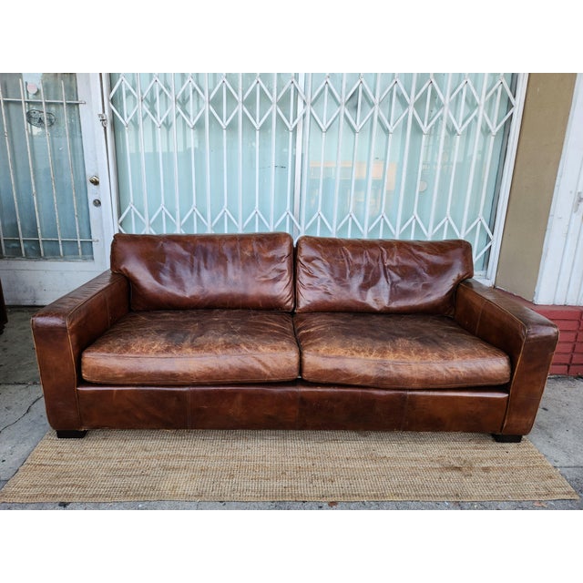 1980's Brown Leather Sofa For Sale - Image 9 of 11