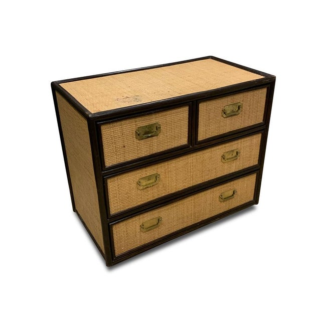 Mid-Century Chest of Drawers in Rattan and Ebonised Wood with Brass Handles, 1890s For Sale - Image 9 of 18