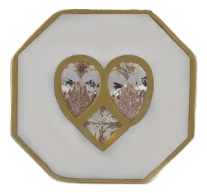 Valentine's Diamond Heart White Enamel Gold Statement Ring, Size 5.5