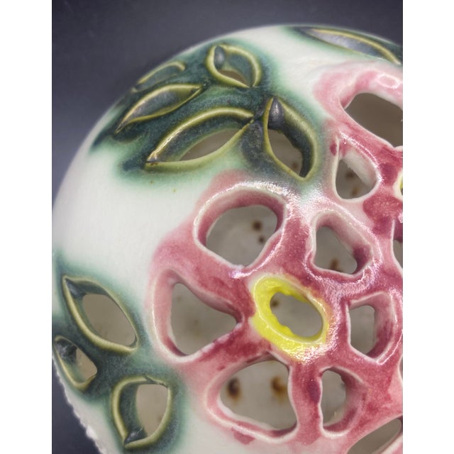 Vintage 1989 Signed 5” Clouds Folsom Pottery Flower Frog Potpourri Floral Cutout For Sale In Rochester - Image 6 of 7