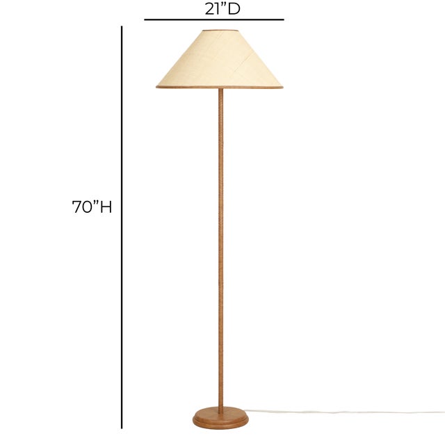 Metal Keria Natural Vegan Leather and Raffia Designer Floor Lamp For Sale - Image 7 of 8