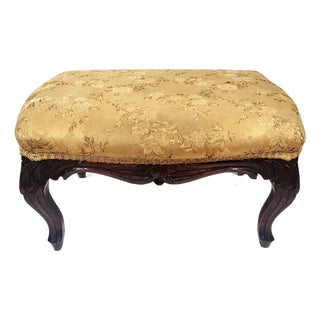 American Victorian 19th C Carved Mahogany Upholstered Footstool Bench For Sale