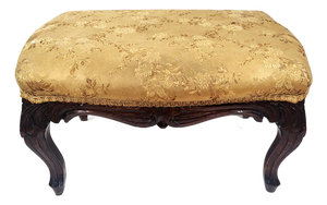 American Victorian 19th C Carved Mahogany Upholstered Footstool Bench