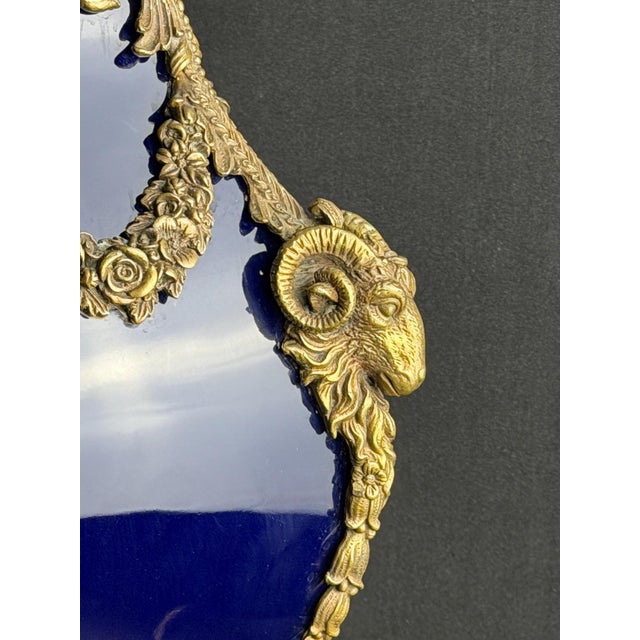 French Cobalt Glass and Ormolu Table Lamp with Ram Heads in the style of Sèvres, 1920s For Sale - Image 9 of 14