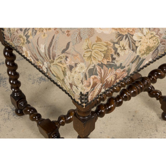 French Louis XIII Style Oak Barley Twist Dining Chairs W/ Floral Tapestry - Set of 8 For Sale - Image 9 of 18