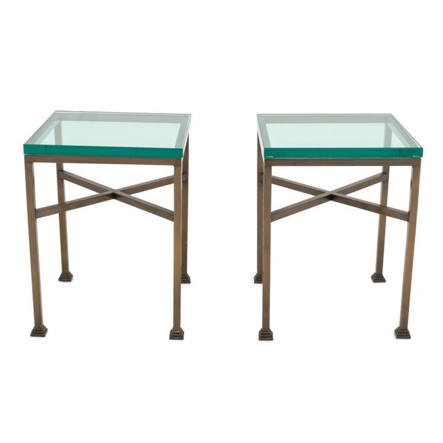Modern Glass-Topped Metal Side Tables, Pair For Sale - Image 3 of 4