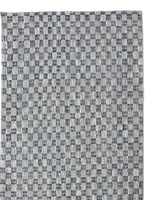 Cream, Gray and Blue Modern Rug Checkered Runner in Casual Modern Design