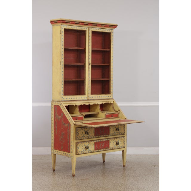 1930s Vintage Italian Neoclassical Paint Decorated Secretary Desk For Sale - Image 5 of 18