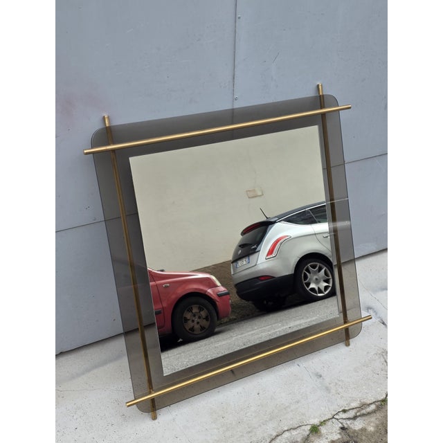 Metal Minimalist Crystal and Tubular Brass Mirror from Zevi, 1970s For Sale - Image 7 of 8