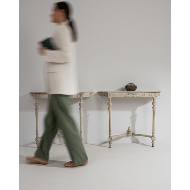 Antique White 19th Century France Louis XVI Antique White Wood Console Table For Sale - Image 8 of 11