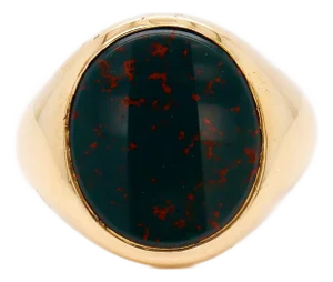 Vintage 14k Gold & Bloodstone Cabochon Signet Ring by Jones & Woodland