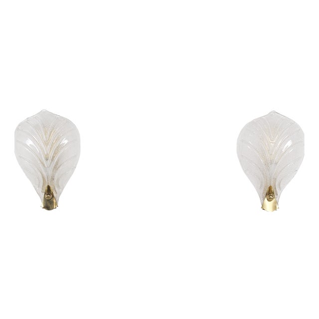 Murano Glass Leaf Wall Sconces, Italy, 1970s, Set of 2 For Sale
