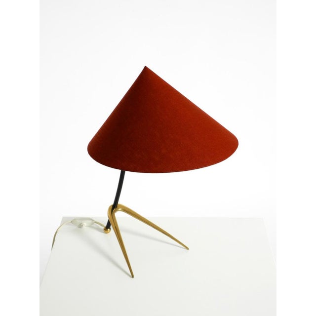 Large Mid-Century Modern Tripod Brass Table Lamp with Fabric Shade from Kalmar, 1950s For Sale - Image 11 of 18