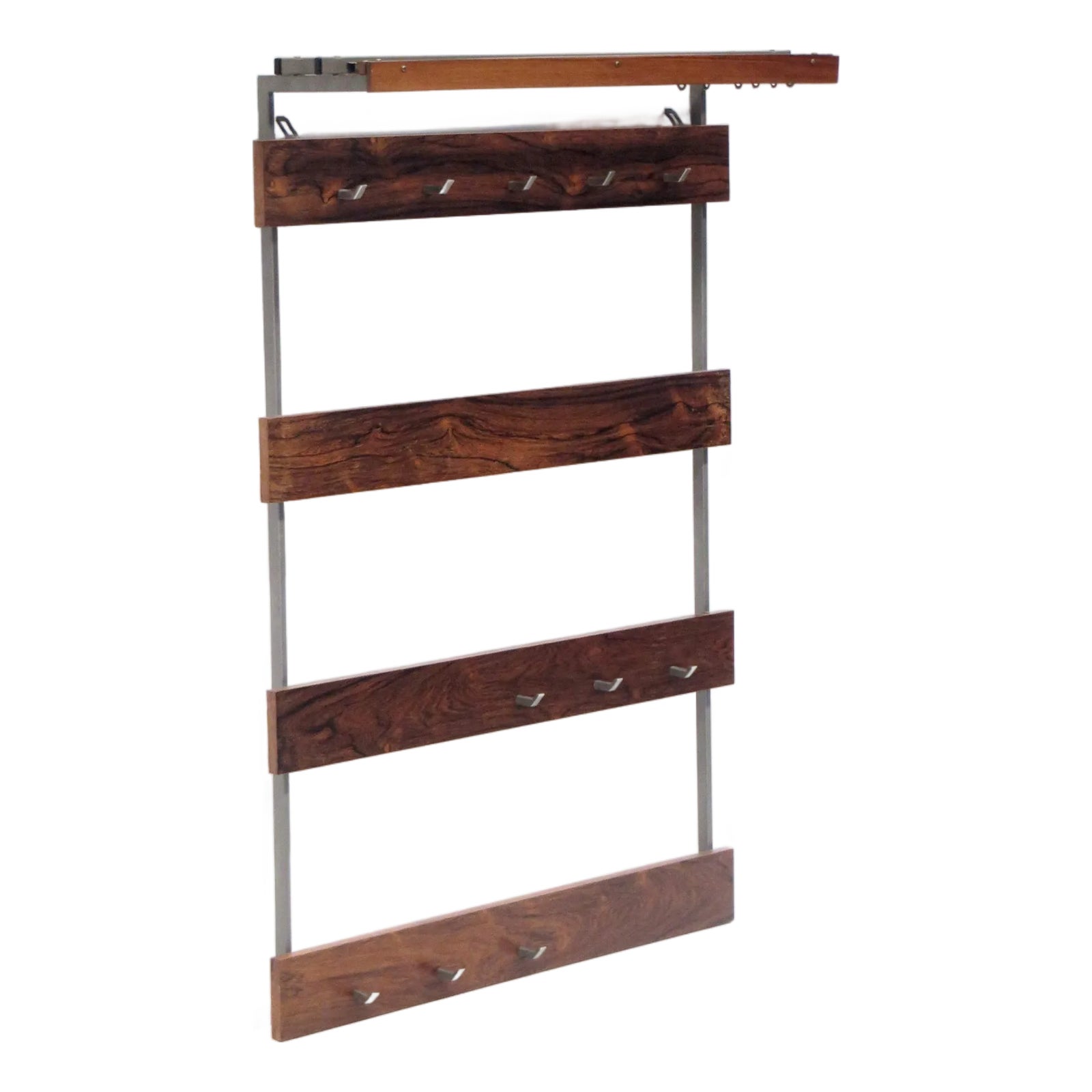 Large Vintage Rosewood Coat Rack with Hooks, 1960s | Chairish