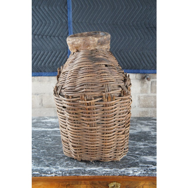 Wood Early 20th Century Antique Chinese Woven Willow Oil Container Food Storage Basket Vessel Jar For Sale - Image 7 of 10