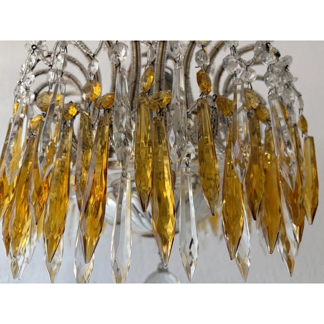 Italian Micro-Beaded Tiered Yellow Crystal Prisms Chandelier C 1920 Amber For Sale - Image 9 of 12