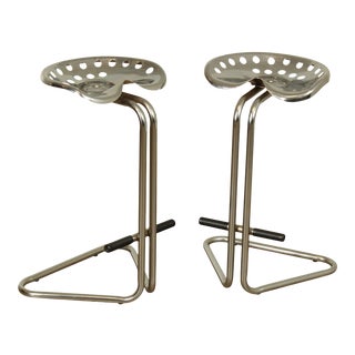 Vintage Pair Chrome Tractor Seat Bar Stools For Sale