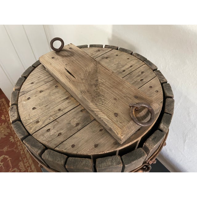 Brown Antique Wooden Wine Press Basket Side Table Plant Stand For Sale - Image 8 of 9